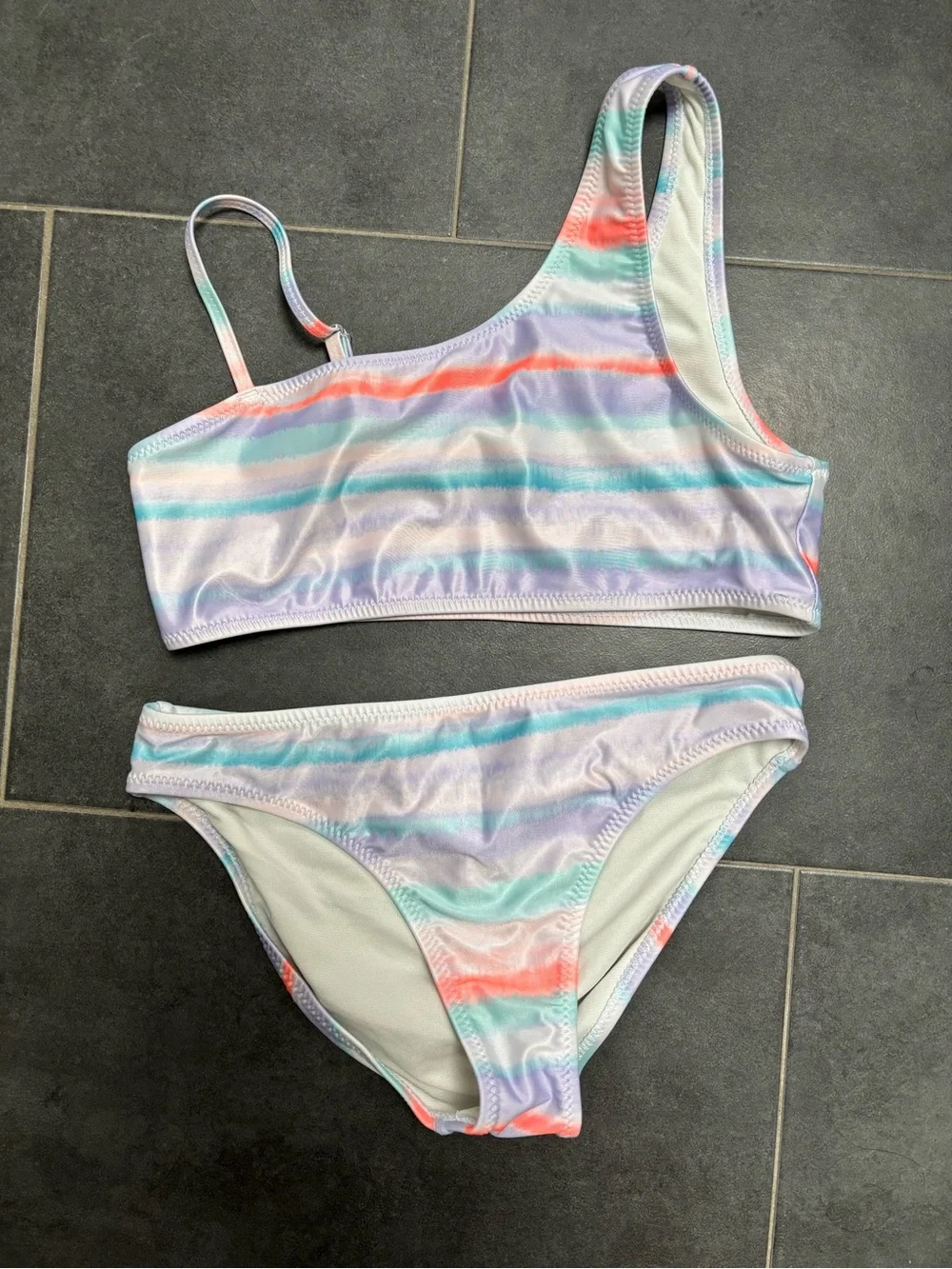 Lucky Brand Girls Two-Piece Pastel Stripe Swimsuit - Lavender, Mint, Coral